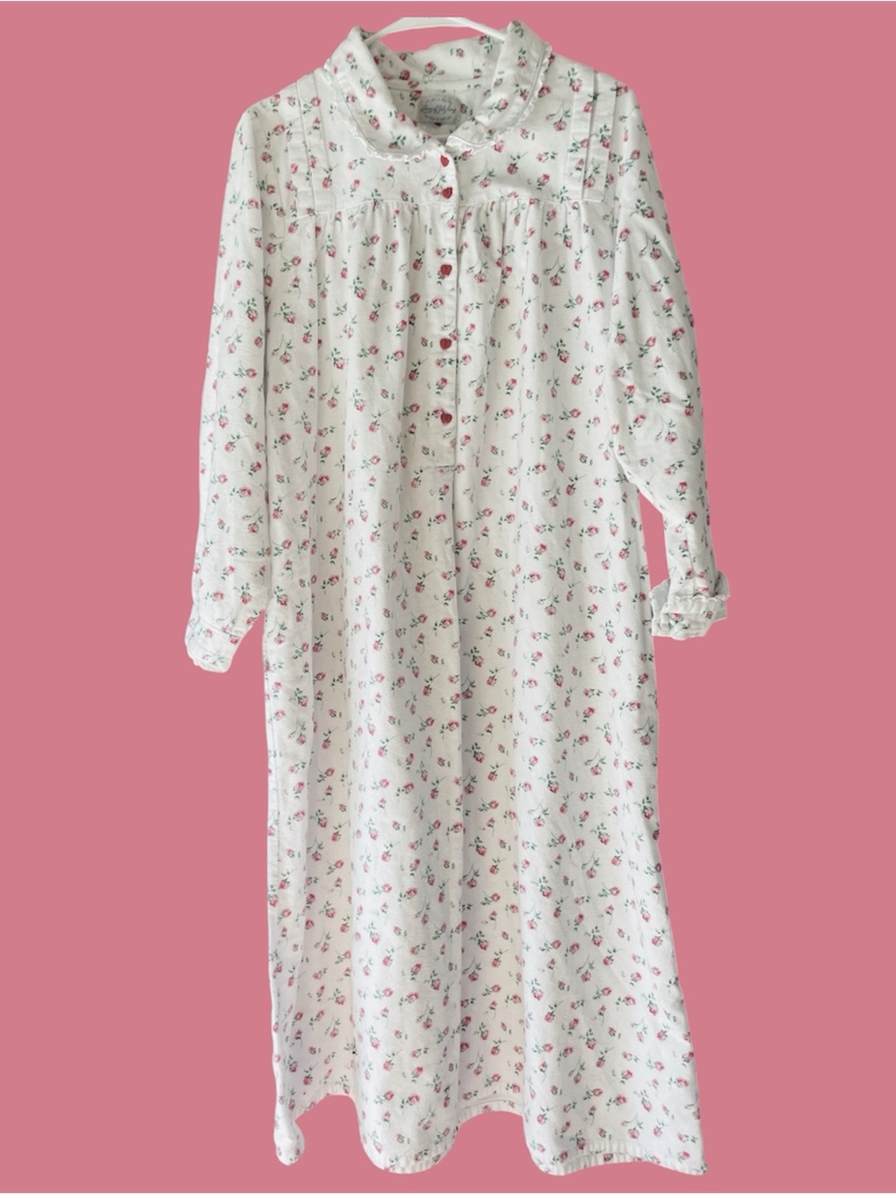 Lovely Lanz Of Salzburg Long Flannel Nightgown Pink Roses L Fits Like 1X Hearts